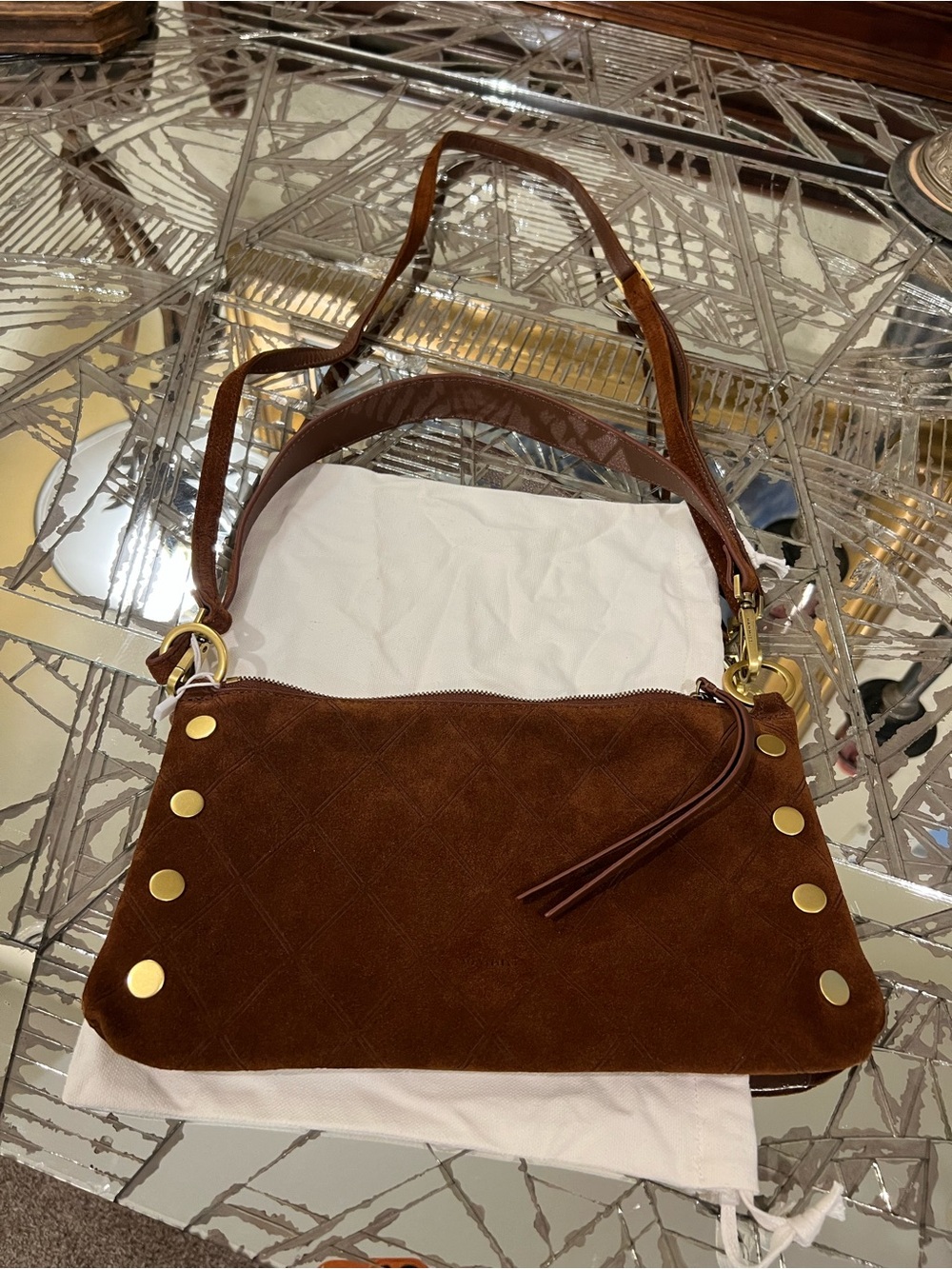 Hammitt Kyle Brown Leather and Suede Crossbody Bag Guaranteed For Life